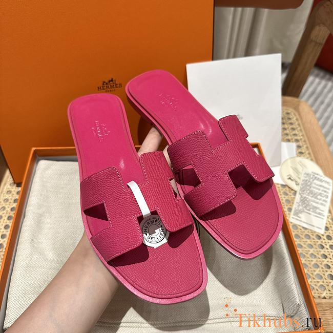 Hermes Oran Dark Pink Slides - 1