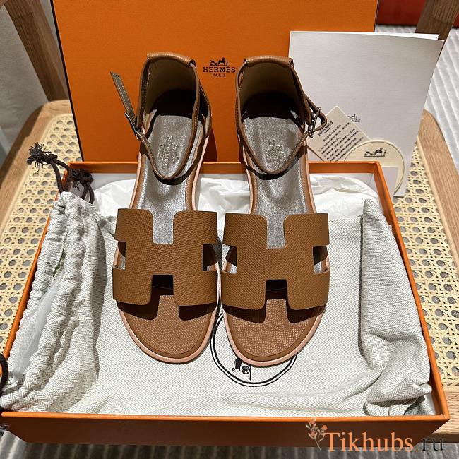 Hermes Santorini Brown Beige Sandal - 1