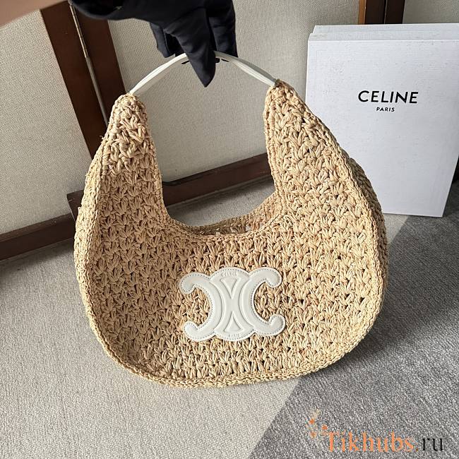 Celine Classic Teen Triomphe Basket Hobo Bag Raffia White 33x16x4cm - 1