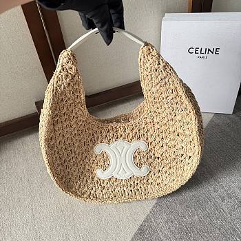 Celine Classic Teen Triomphe Basket Hobo Bag Raffia White 33x16x4cm