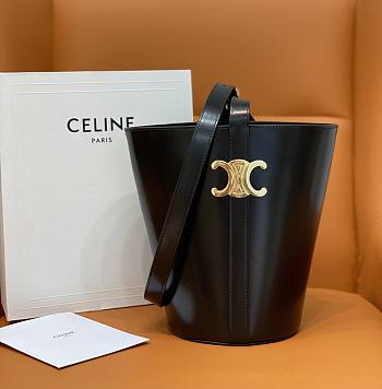 Celine Women Bucket Triomphe Shiny Calfskin Black 25x22x14cm
