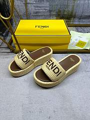 Fendi Sunshine Natural Raffia Flatform Slides - 4