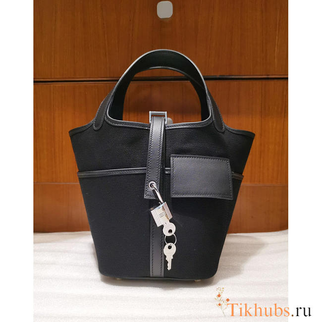 Hermes Nior Black Canvas Picotin Lock Cargo 18 Handbag 18cm - 1