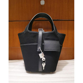 Hermes Nior Black Canvas Picotin Lock Cargo 18 Handbag 18cm