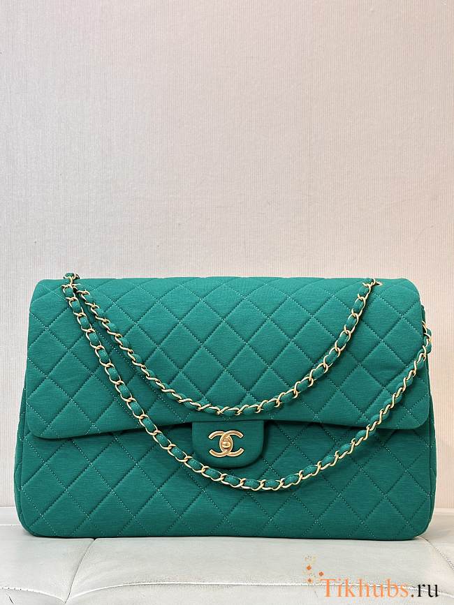 Chanel Large Flap Bag Green Gold 38x27x12cm - 1