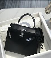 Hermes Kelly 25 Black Box Leather Silver 25cm - 4