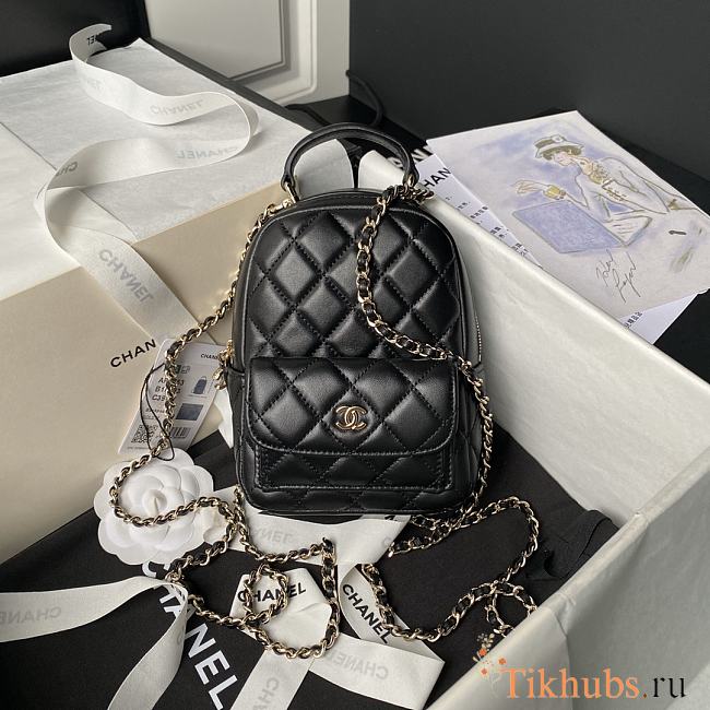 Chanel Backpack Mini Black Lambskin Gold 18x13x9cm - 1