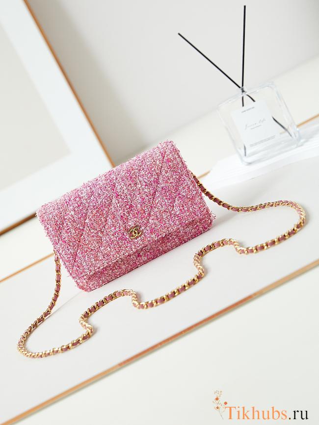 Chanel Wallet On Chain Woc Pink Tweed 19x12x3.5cm - 1