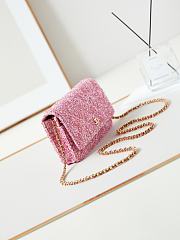 Chanel Wallet On Chain Woc Pink Tweed 19x12x3.5cm - 5