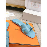 Hermes Oran Leather Light Blue Slides - 5