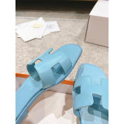 Hermes Oran Leather Light Blue Slides - 3