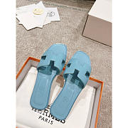 Hermes Oran Leather Light Blue Slides - 4