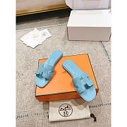 Hermes Oran Leather Light Blue Slides - 1