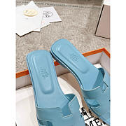 Hermes Oran Leather Light Blue Slides - 2