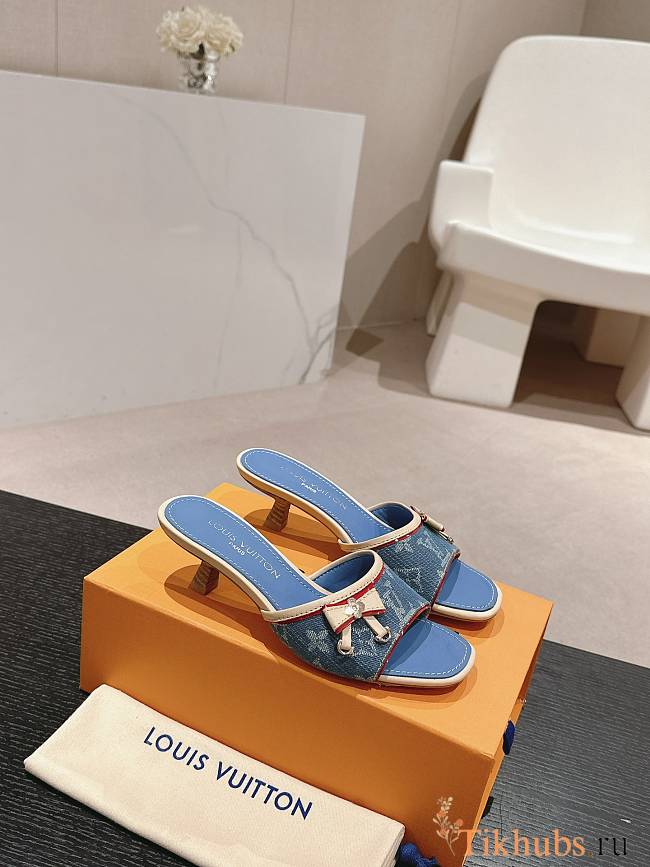 Louis Vuitton LV Monogram Denim Bow Heels Blue 5.5cm - 1