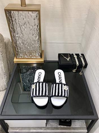 Chanel White Black Slides