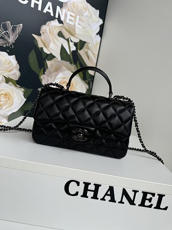 Chanel Top Handle Flap Bag Black Lambskin Black Hardware 20x12x6cm