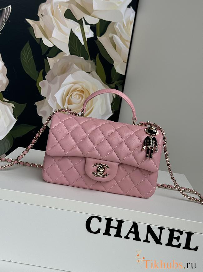 Chanel Top Handle Flap Bag Pink Lambskin Gold 20x12x6cm - 1