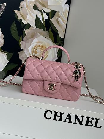 Chanel Top Handle Flap Bag Pink Lambskin Gold 20x12x6cm