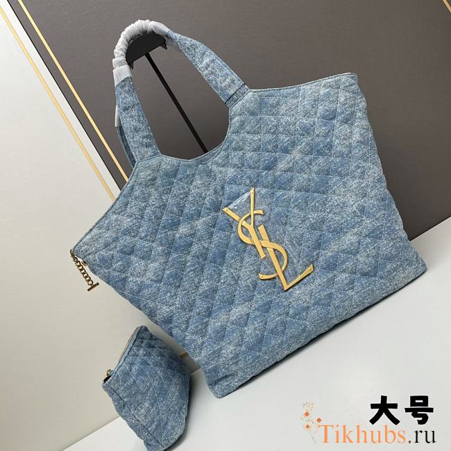 YSL Icare Maxi Shopping Bag Blue Denim 52x32x8cm - 1