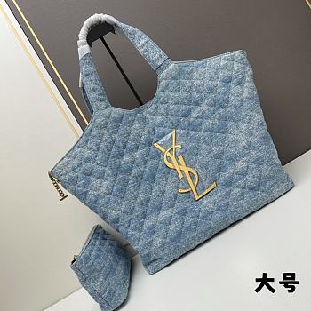 YSL Icare Maxi Shopping Bag Blue Denim 52x32x8cm