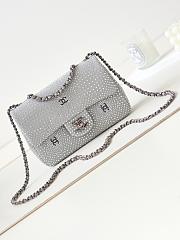 Chanel Small Flap Classic Handbag Velvet Crystal Pearl Grey 20cm - 1