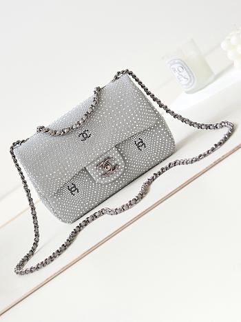 Chanel Small Flap Classic Handbag Velvet Crystal Pearl Grey 20cm