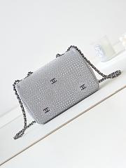 Chanel Small Flap Classic Handbag Velvet Crystal Pearl Grey 20cm - 5