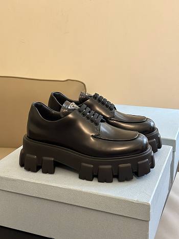 Prada Monolith Lace Up Black Loafers