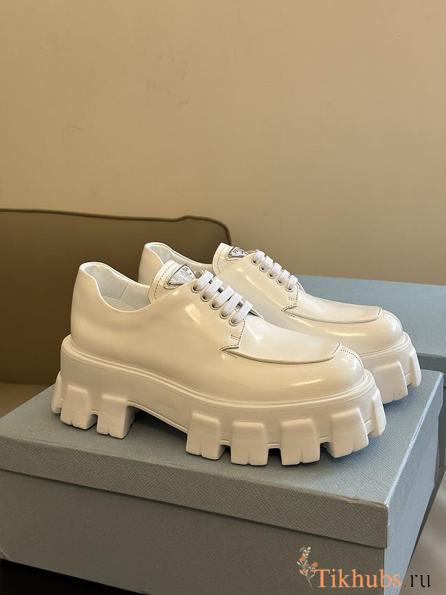 Prada Monolith Lace Up White Loafers - 1