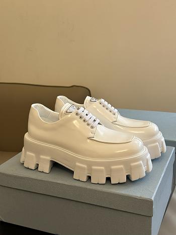 Prada Monolith Lace Up White Loafers
