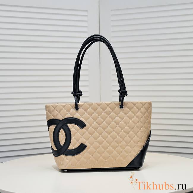 Chanel Cambon Tote Bag Leather Beige 41x23x14cm - 1