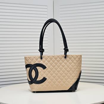 Chanel Cambon Tote Bag Leather Beige 41x23x14cm