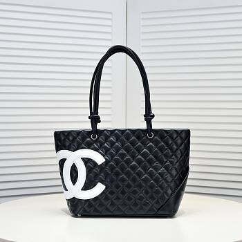 Chanel Cambon Tote Bag Leather Black 41x23x14cm