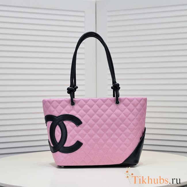 Chanel Cambon Tote Bag Leather Pink 41x23x14cm - 1