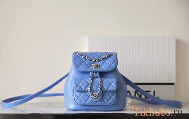 Chanel Backpack Blue Lambskin 18x18x12cm - 1