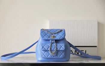 Chanel Backpack Blue Lambskin 18x18x12cm