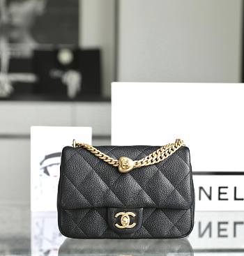 Chanel Flap Bag Heart Black Caviar Gold 20cm