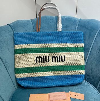 Miu Miu Woven Tote Bag Blue Green 40x34x16cm