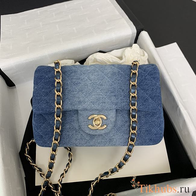 Chanel Small Flap Bag Denim Blue Gold 20cm - 1