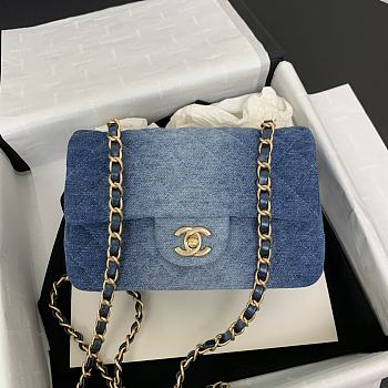 Chanel Small Flap Bag Denim Blue Gold 20cm