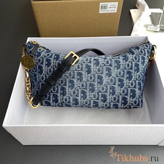 Dior Diorstar Hobo Bag With Chain Blue Denim 28.5 x 14.5 x 10 cm - 1