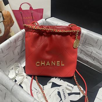 Chanel 22 Handbag Red Gold 20x19x6cm