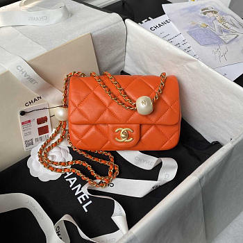 Chanel 24s Mini Flap Bag Orange Lambskin 17x11.5x5cm