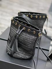 YSL Raffia Bucket Bag Black 22x15x15cm - 4