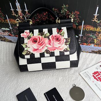 Dolce & Gabbana DG Sicily Medium Floral-Print Bag Black 25x20x12cm