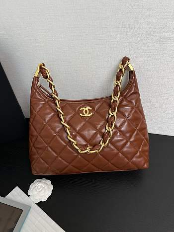 Chanel Large Hobo Bag Brown Lambskin Gold 29x32x10cm