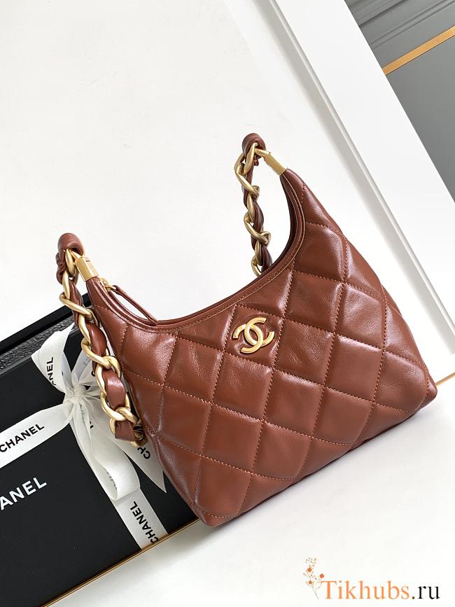 Chanel Hobo Bag Brown Lambskin Gold 22.5x19.5x8.5cm - 1