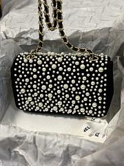 Chanel Velvet Pearl Mini Flap Bag Black 17x10x4.5cm - 3