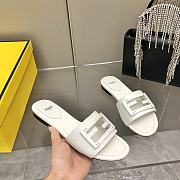 Fendi Baguette White Leather Slides - 1
